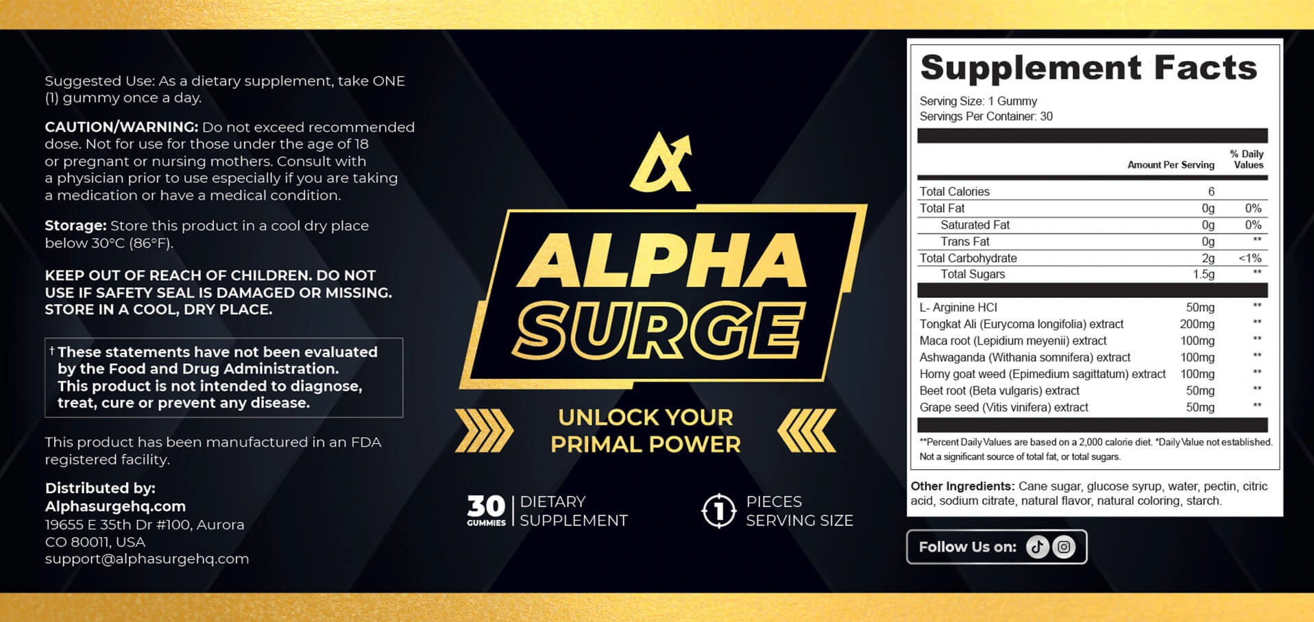 Alpha Surge Gummies ingredient label